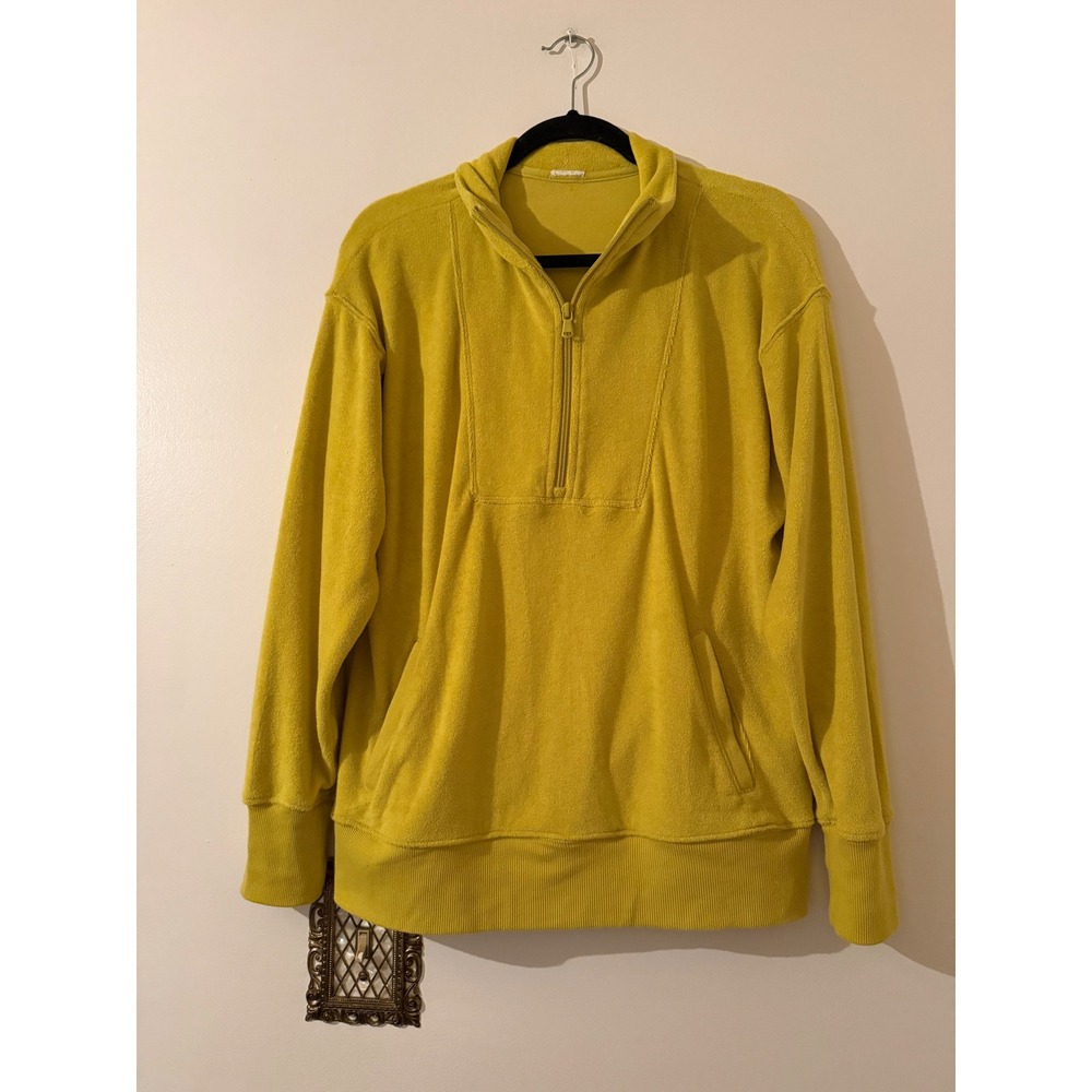 OFFLINE by Aerie Summer Lights Terrycloth Yellow Quarter Zip Pullover Sweatshirt